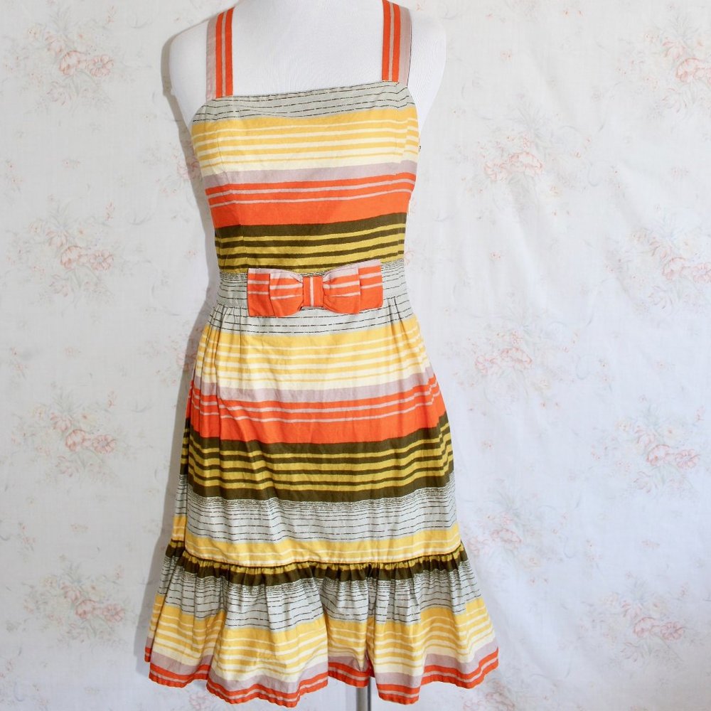French Connection Striped Dress Bow Ruffles 4